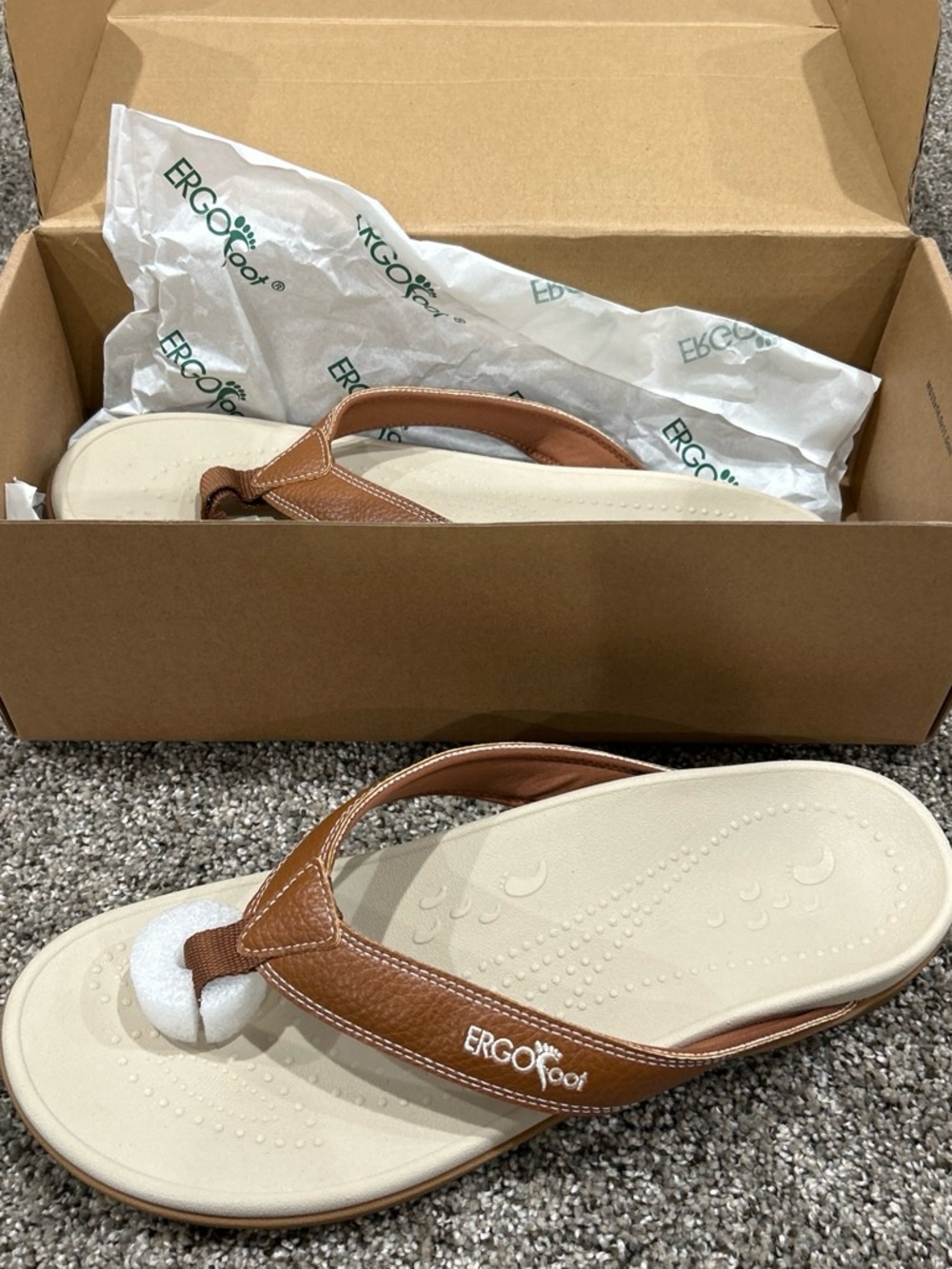 ERGOboost Women’s Tan Flip Thong Sandals — Cushioned Casual Comfort